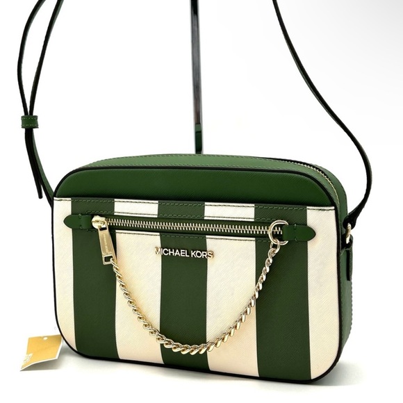 Michael Kors Large EW Zip Chain Xbody Crossbody Bag Green Multi - Picture 3 of 11